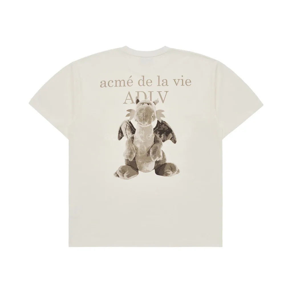 [ADLV] Fuzzy Dragon Artwork Short Sleeve T-Shirt Cream